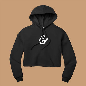 Black cropped hoodie with a white ampersand on the front