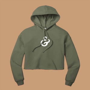 Olive Green cropped hoodie with a white ampersand on the front