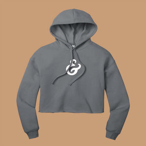 Gray cropped hoodie with a white ampersand on the front