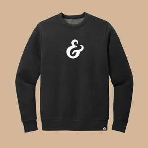 Black fleece sweatshirt with a white ampersand on the front