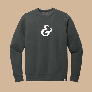 Dark Gray fleece sweatshirt with a white ampersand on the front