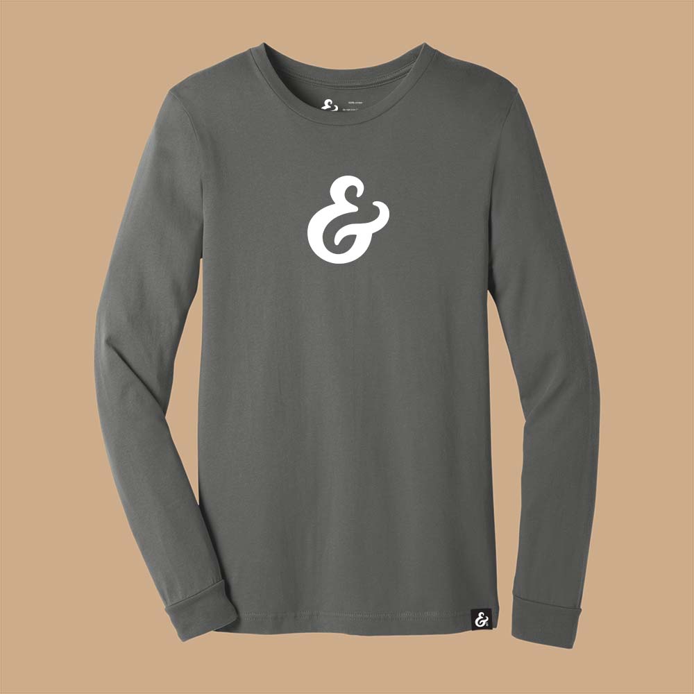 Gray long sleeve T-shirt with a white ampersand on the front