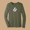 Olive Green long sleeve T-shirt with a white ampersand on the front