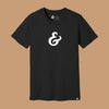 Black T-shirt with a white ampersand on the front