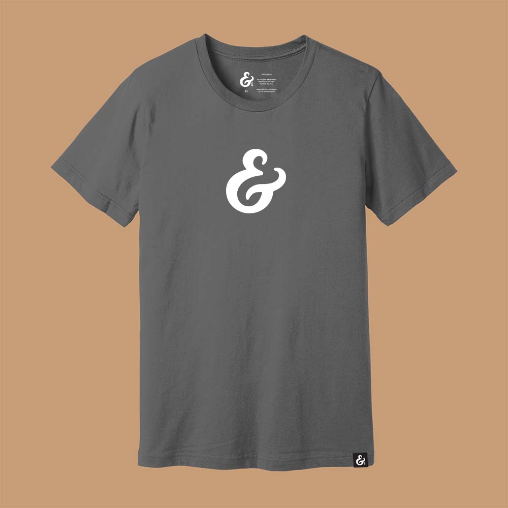 Gray T-shirt with a white ampersand on the front