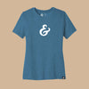 Teal Heather womens relaxed fit T-shirt with a white ampersand on the front